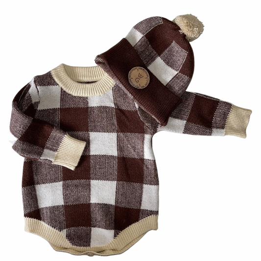 Winsome Gentleman Plaid It's Fall Y'all Infant Set with Onesie and Pom Pom hat