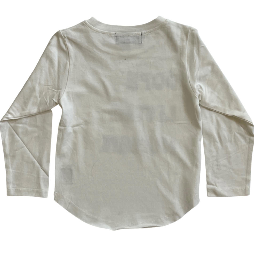 Back of Dope Little Human Curved Hem Long Sleeve T Shirt from Winsome Gentleman Beige Tee black text