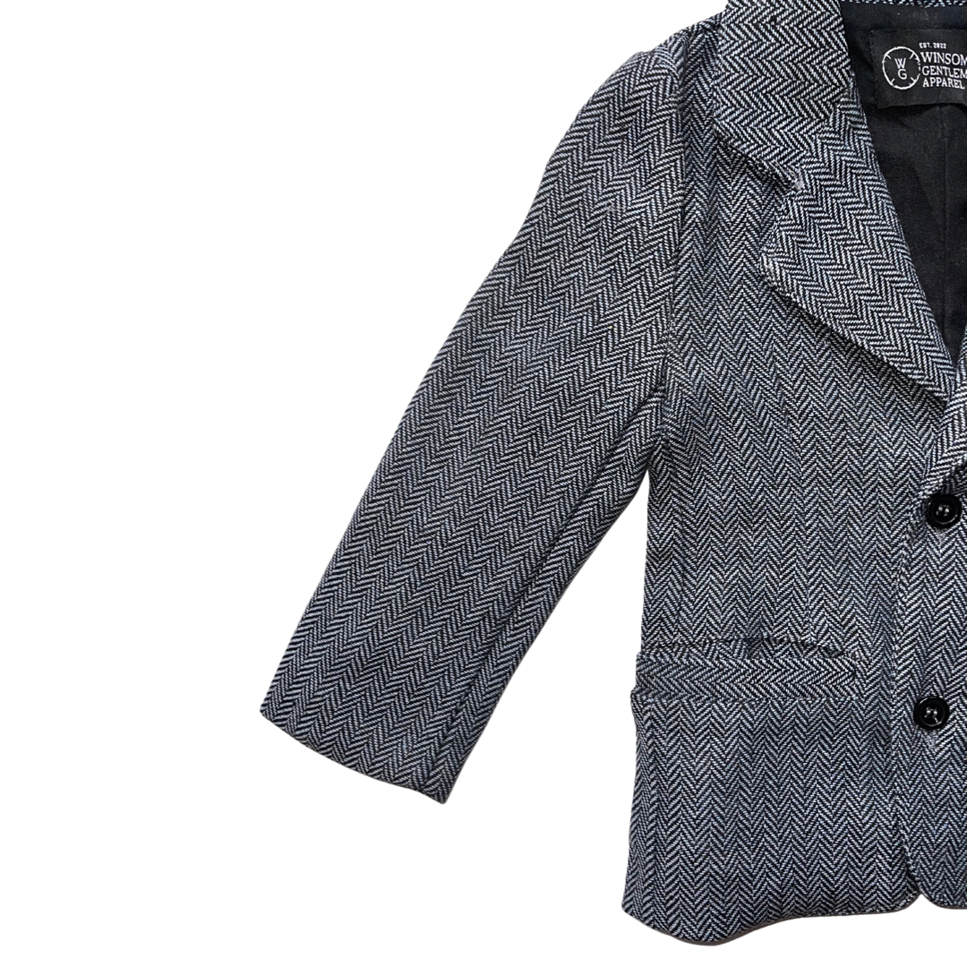 Toddler and Baby Sport Coat Blazer-Dark Grey - Front Sleeve - Winsome Gentleman